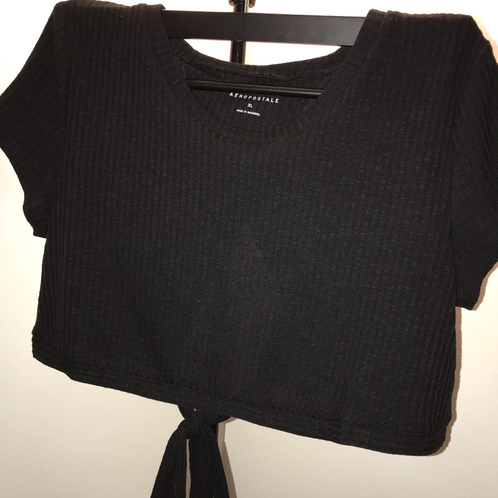Black crop top with back detail & tie